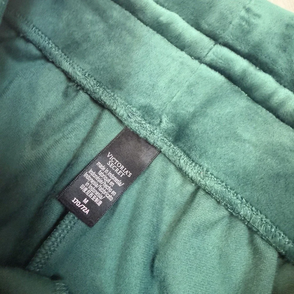 Victorias Secret Medium Pants Velour Jogger Elastic Waist Pull on Deep Green - Picture 5 of 11